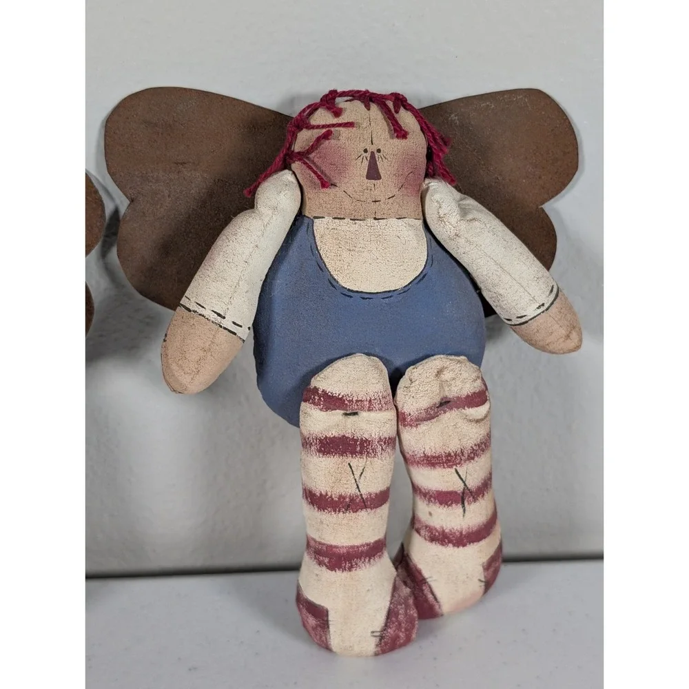 Primitive Raggedy Ann Rag Doll Ornament Lot Handmade Country Farmhouse Decor